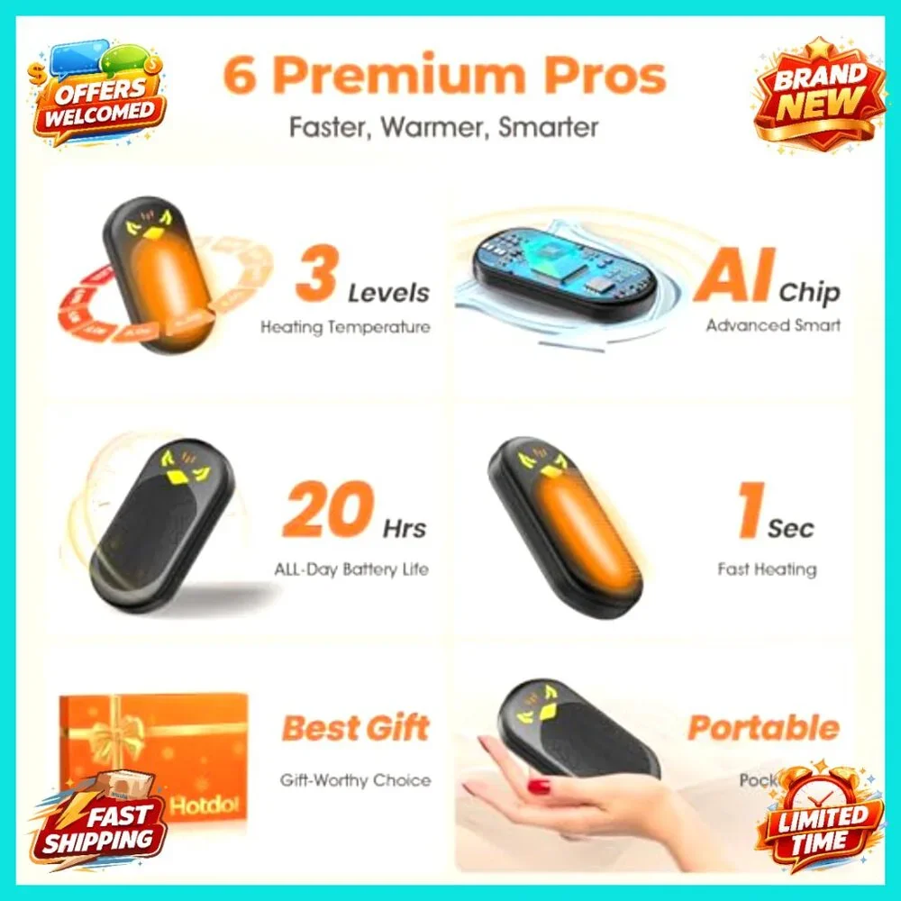 Rechargeable Hand Warmers 4 Pack, 20-Hour Heating, 3 Temp Settings, Portable - Picture 3 of 7